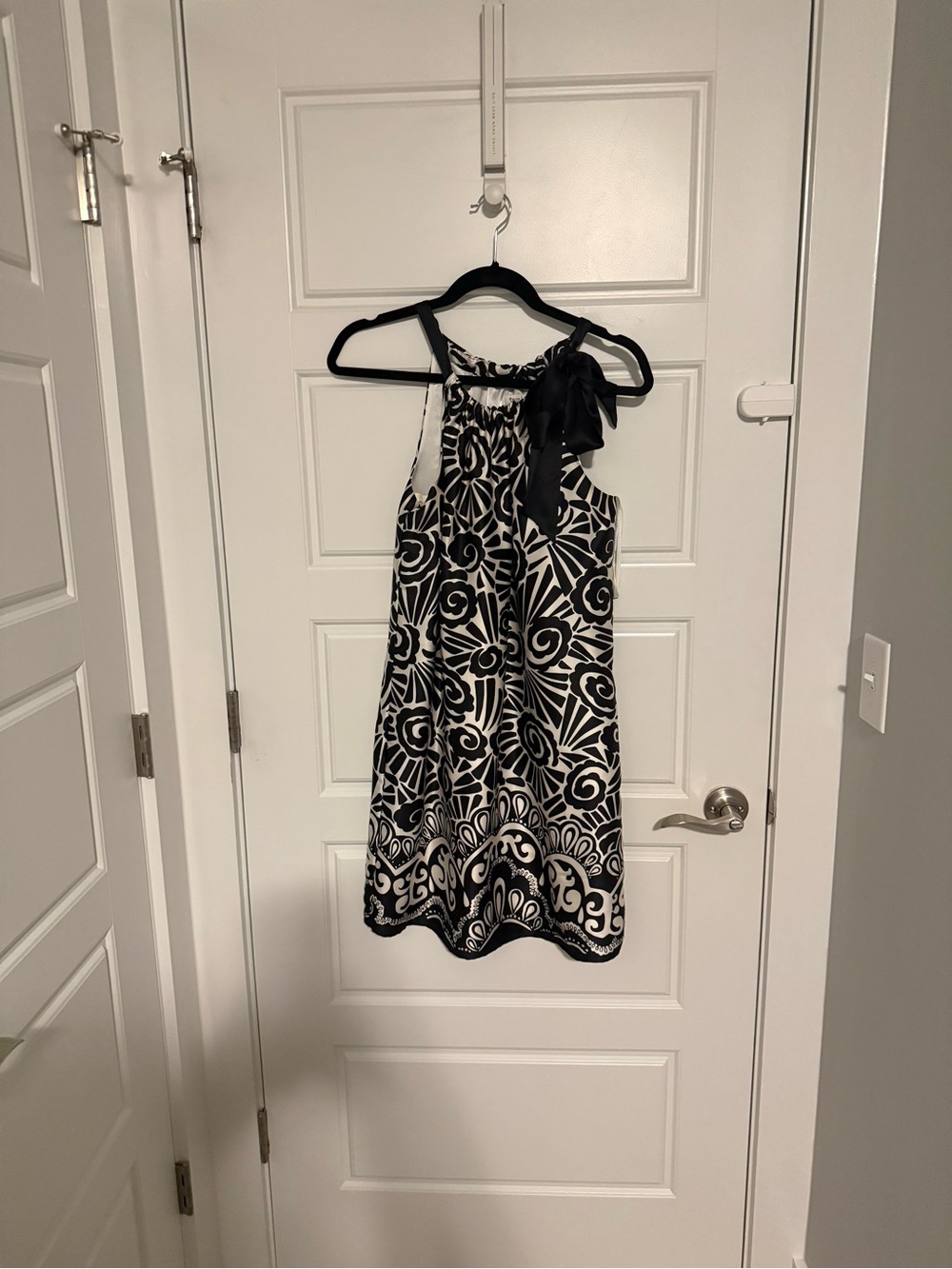 White House Black Market Black and White Halter-Style Floral Dress with Bow